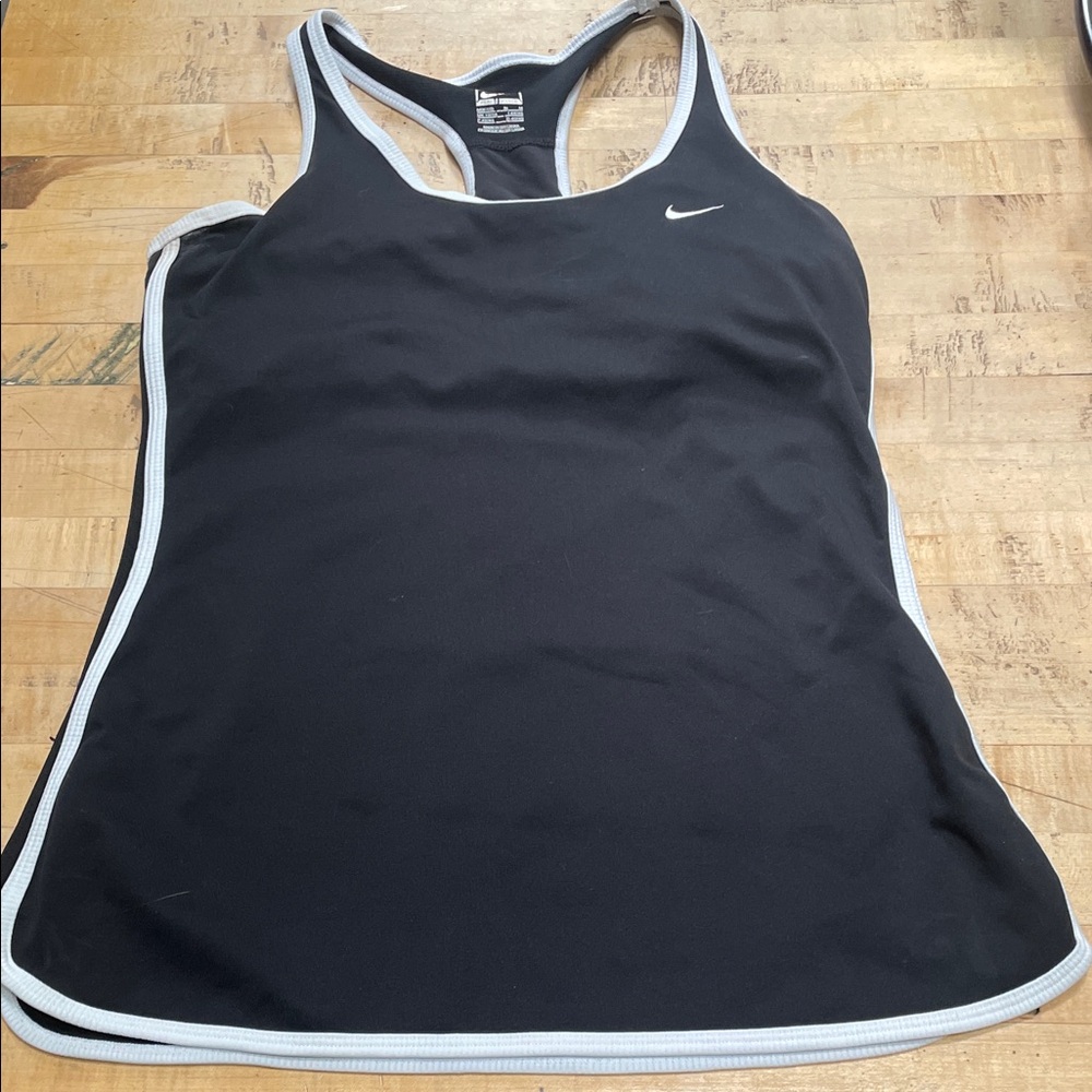 Nike Black Racerback Tank with White Trim - Picture 1 of 3